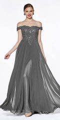 Cinderella Divine 7258 Off The Shoulder Long Gown