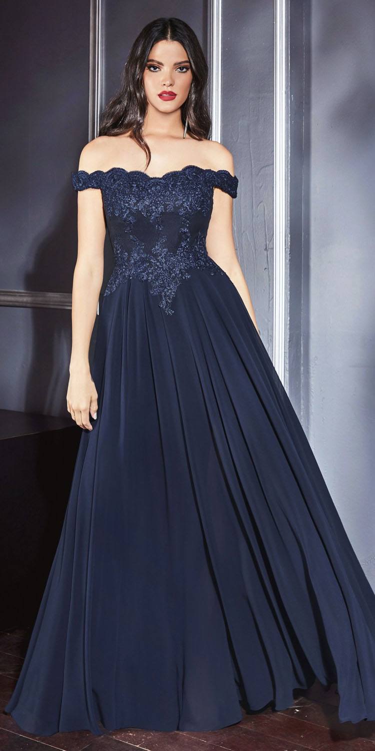Cinderella Divine 7258 Off The Shoulder Long Gown