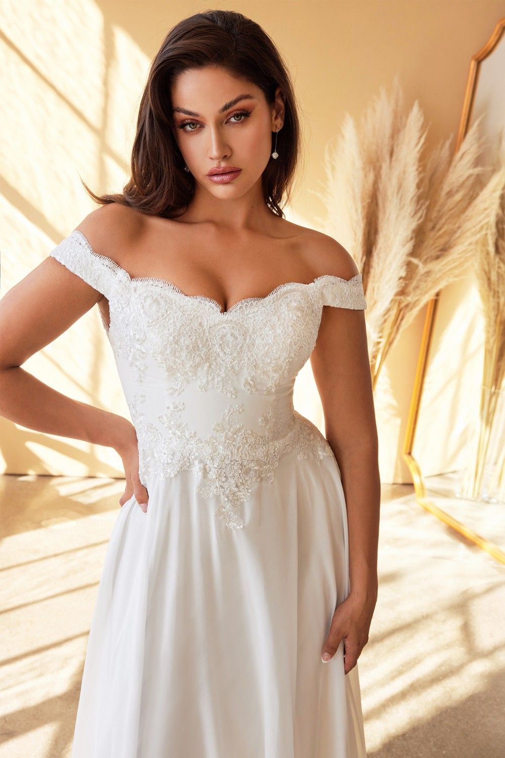 Cinderella Divine 7258W Off The Shoulder Long  Gown