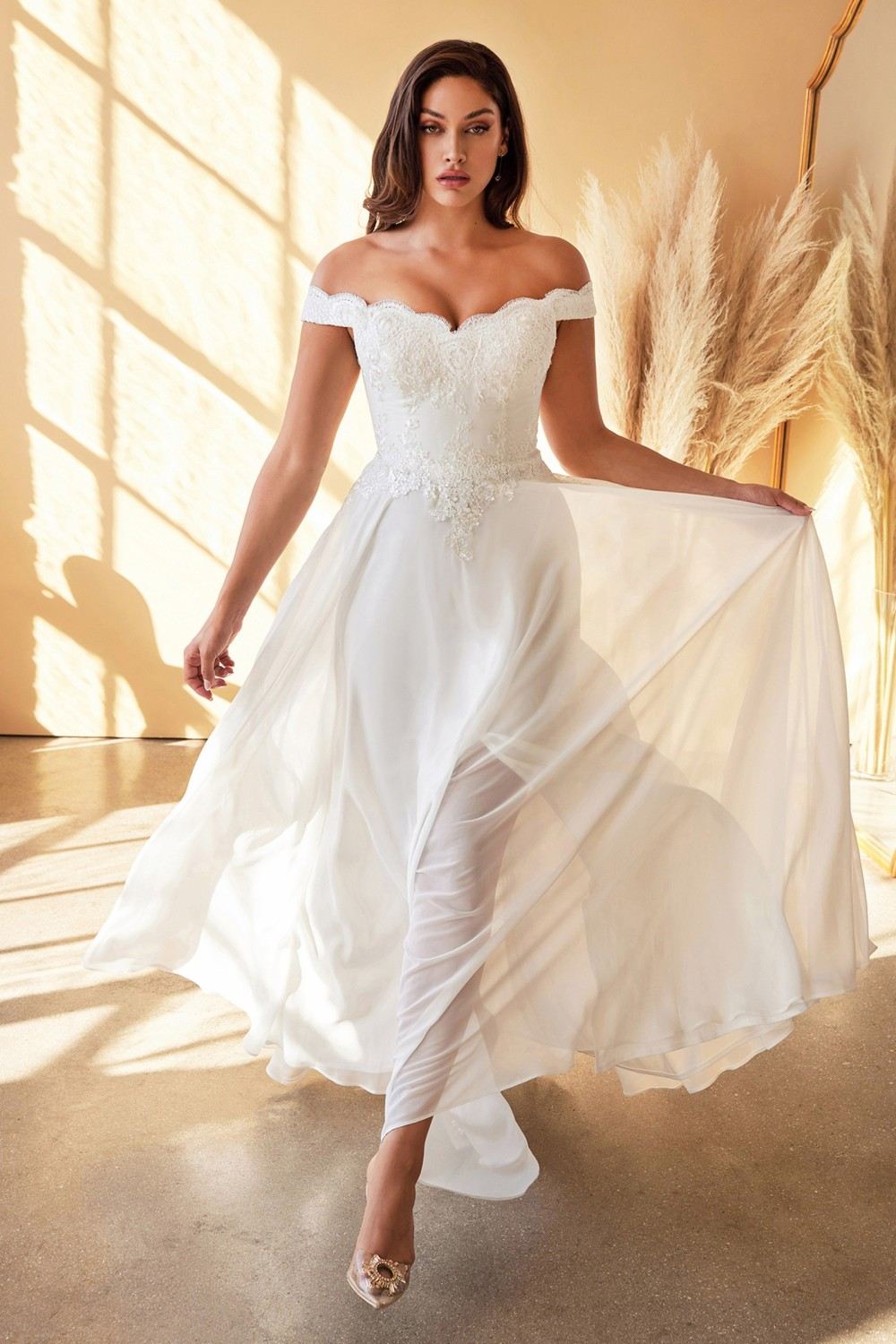 Cinderella Divine 7258W Off The Shoulder Long  Gown