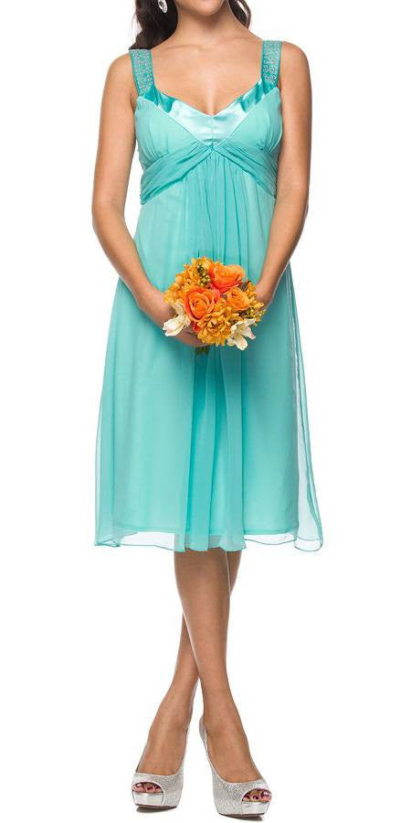 CLEARANCE - Juliet 732 Chiffon Dress Knee Length Rhinestones Straps Gown (Size S)