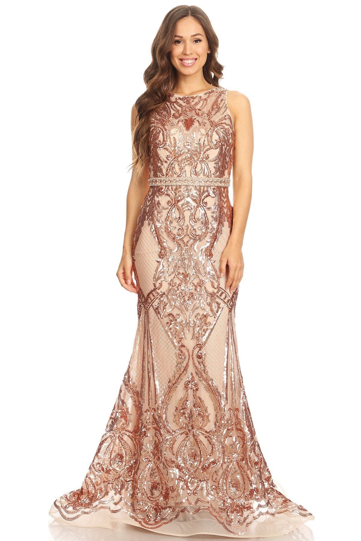 CLEARANCE - Eureka 7335 Sequins Mermaid Formal Gown Keyhole Back (Size L)