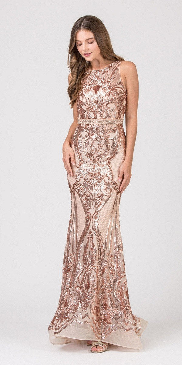 CLEARANCE - Eureka 7335 Sequins Mermaid Formal Gown Keyhole Back (Size L)