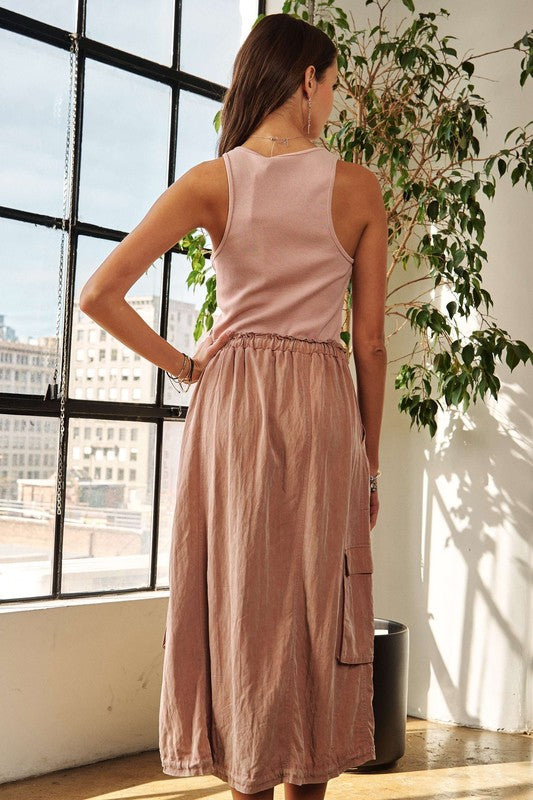 Drawstring Sleeveless Washed Dress For Women – Relaxed, Trendy, Comfortable, Perfect Dress for Casual Wear and Outdoor Adventures
