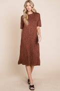 Round Neck Side Slit Midi Dress For Women – Chic Midi Dress, Stylish Round Neck Dress, Side Slit Dress, Versatile Midi Dress, Alluring Side Slit Dress, Elegant Dress for Any Occasion, Timeless Wardrobe Staple