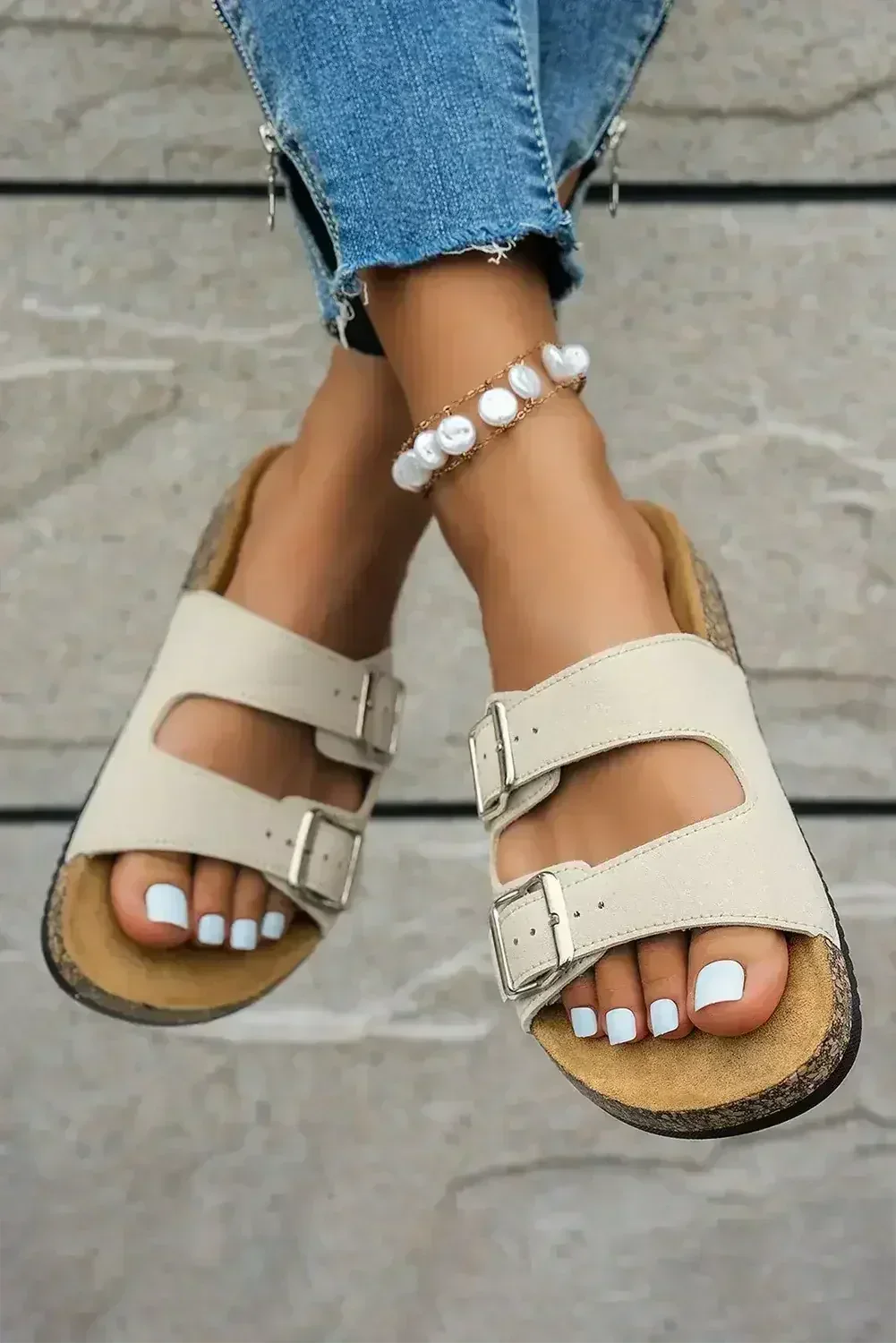 Coffee Vintage Double Buckle Comfortable Slippers
