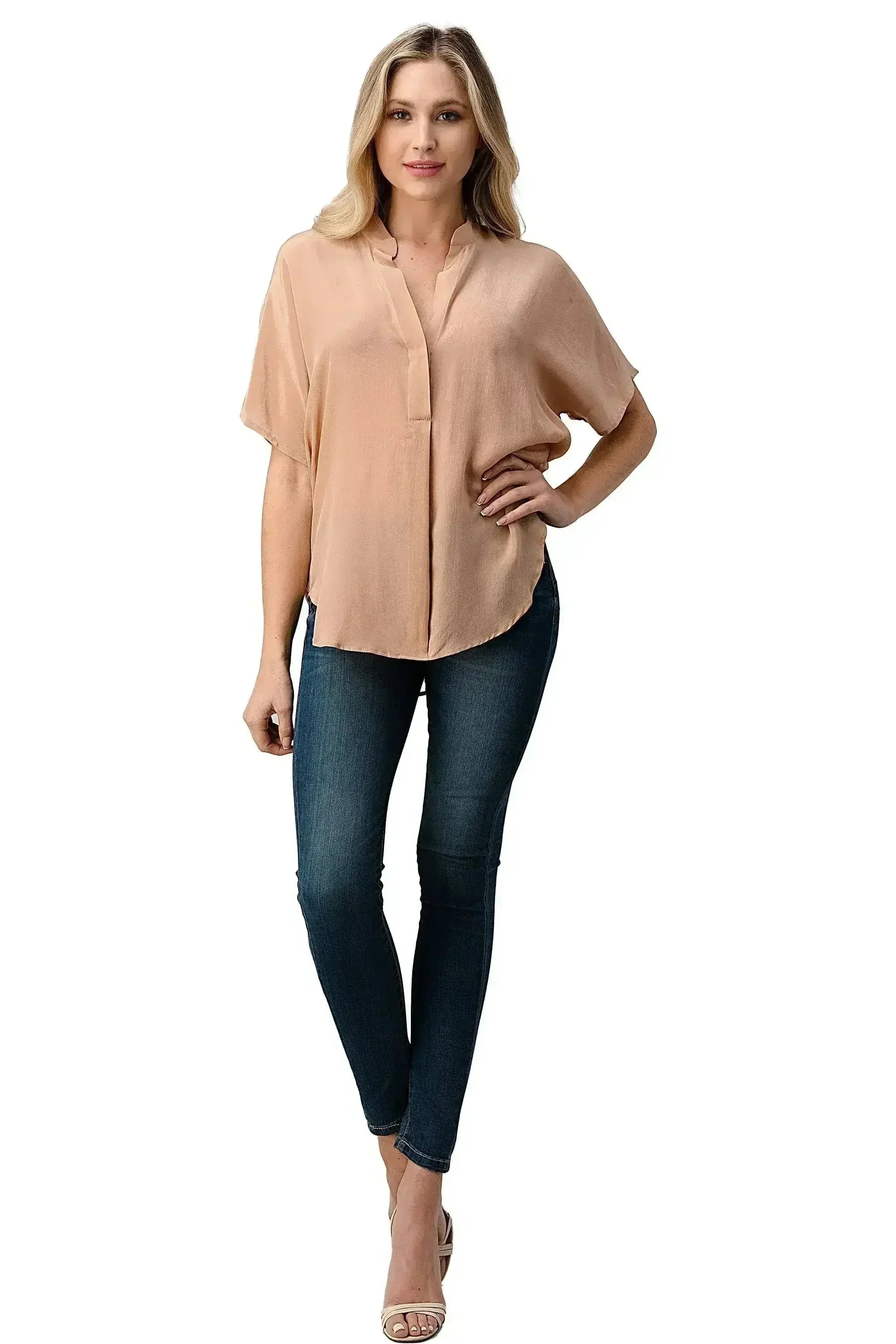 Dark Grey Silk Oversized Blouse – Effortless Dolman Sleeve Top | Femstylo