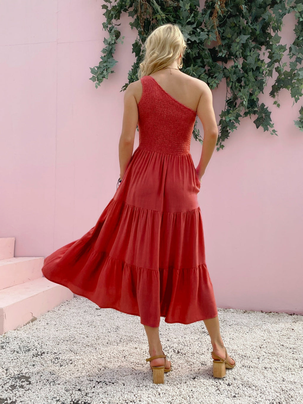 Smocked Single Shoulder Sleeveless Dress Stylish & Comfortable Summer Long Dress Lightweight Dress