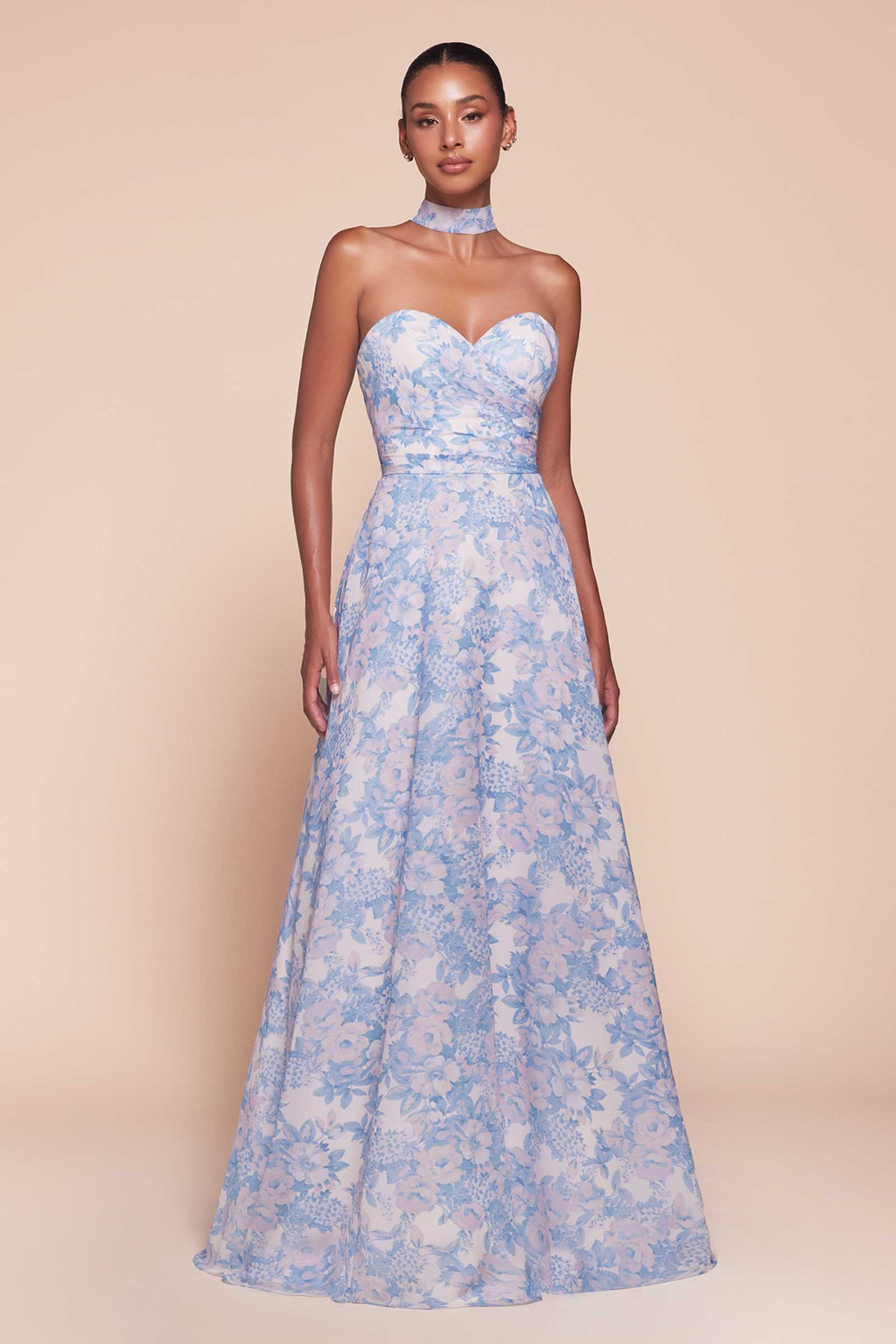 Ladivine 7443 Dress Strapless A-Line Floral Satin Dress