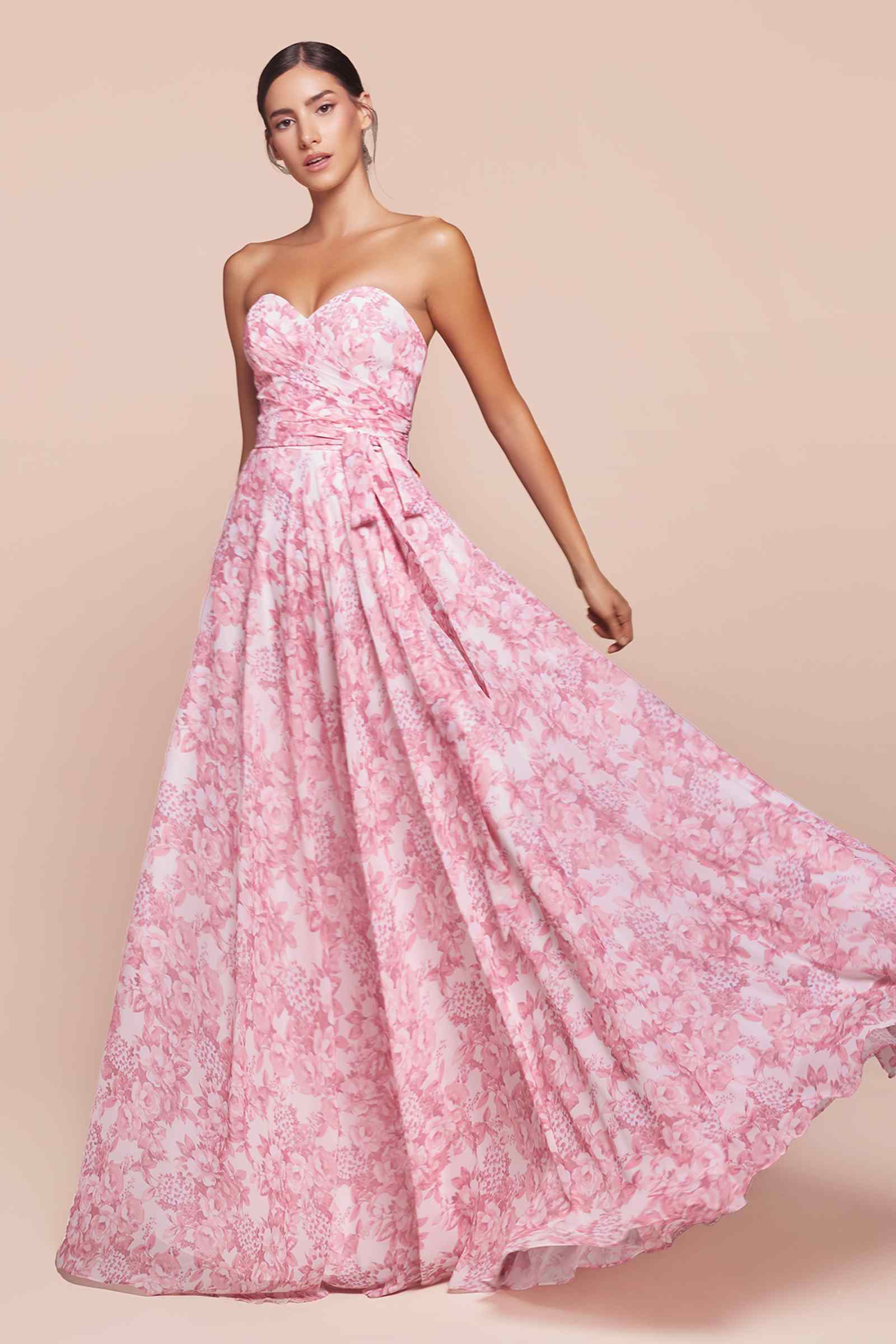 Ladivine 7443 Dress Strapless A-Line Floral Satin Dress