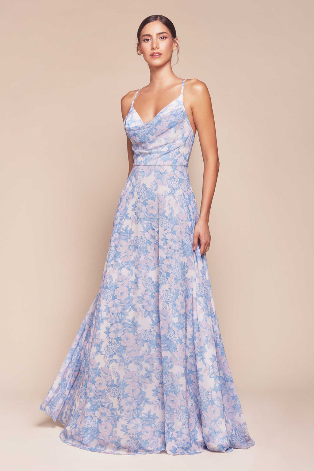 Ladivine 7444 Dress A-Line Soft Satin Print Dress