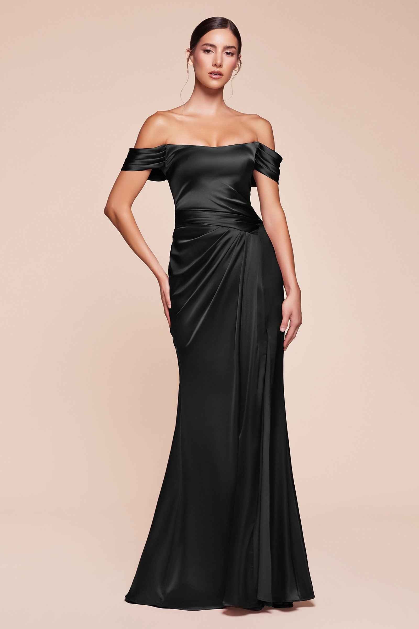 CLEARANCE - Ladivine 7452 Dress Off the Shoulder Sage Green Satin Gown (Size 10)