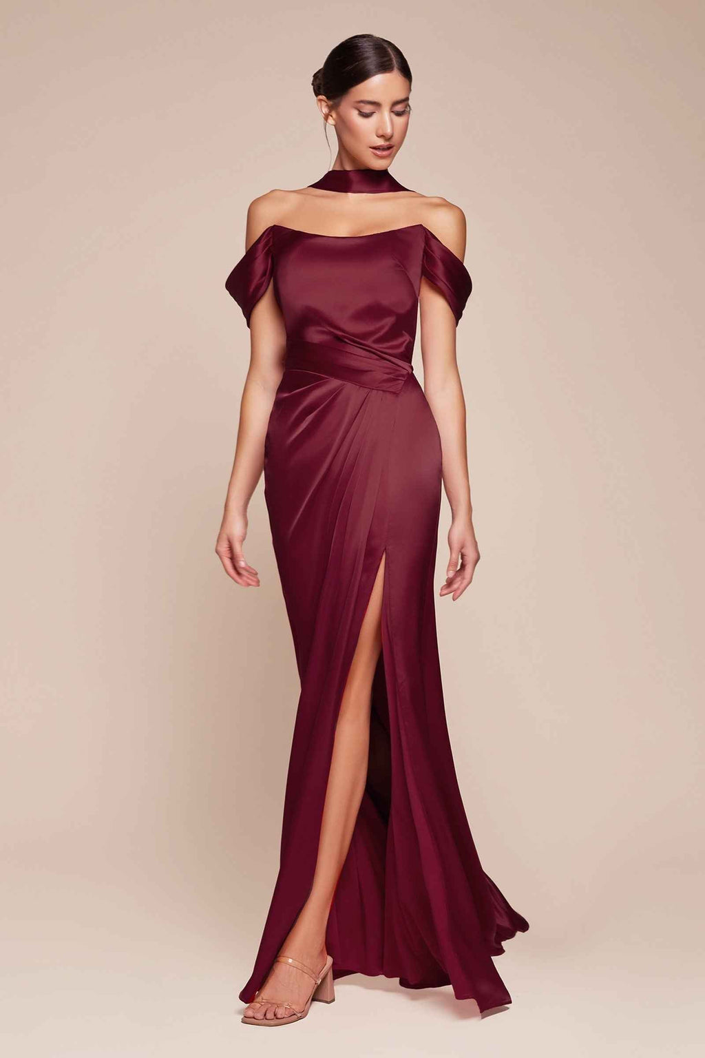 CLEARANCE - Ladivine 7452 Dress Off the Shoulder Sage Green Satin Gown (Size 10)