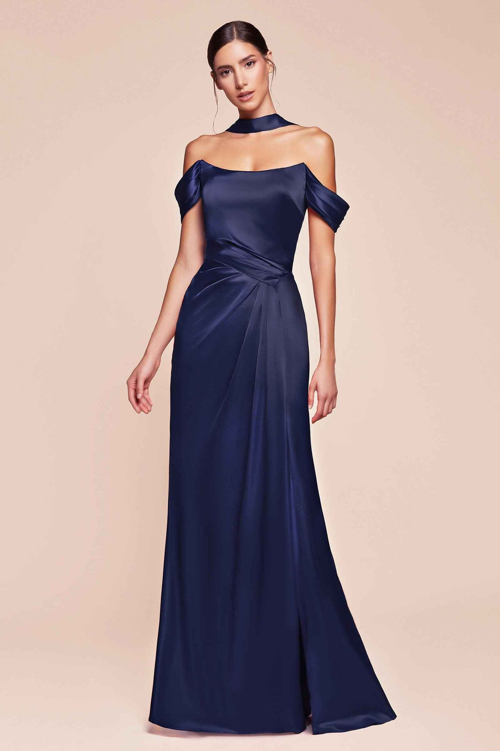 CLEARANCE - Ladivine 7452 Dress Off the Shoulder Sage Green Satin Gown (Size 10)