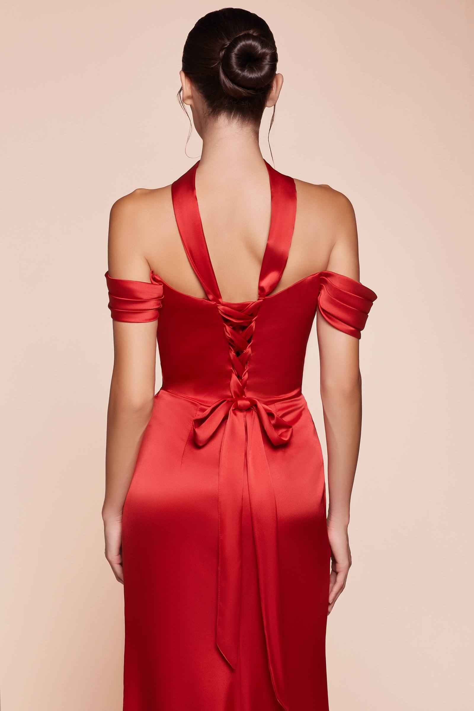 Ladivine 7452 Dress Off the Shoulder Lace Up Corset Satin Gown