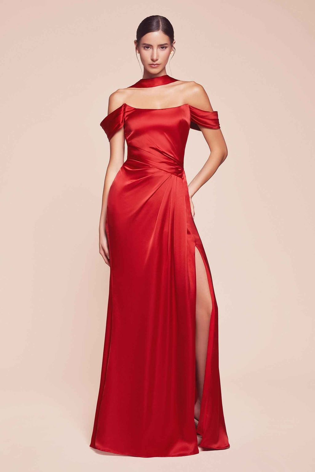 CLEARANCE - Ladivine 7452 Dress Off the Shoulder Sage Green Satin Gown (Size 10)