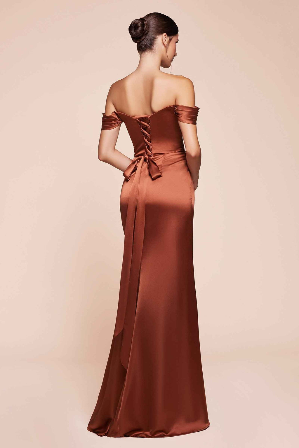 Ladivine 7452 Dress Off the Shoulder Lace Up Corset Satin Gown