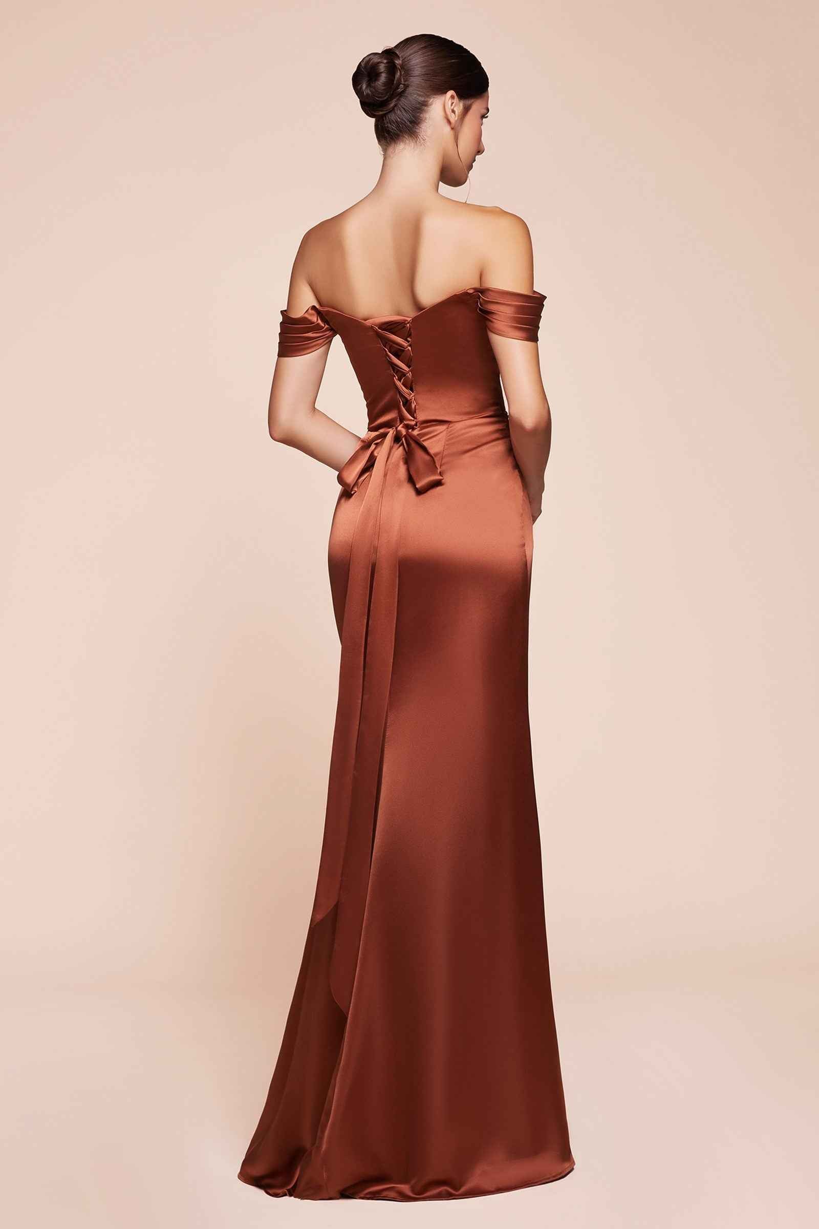 Ladivine 7452 Dress Off the Shoulder Lace Up Corset Satin Gown