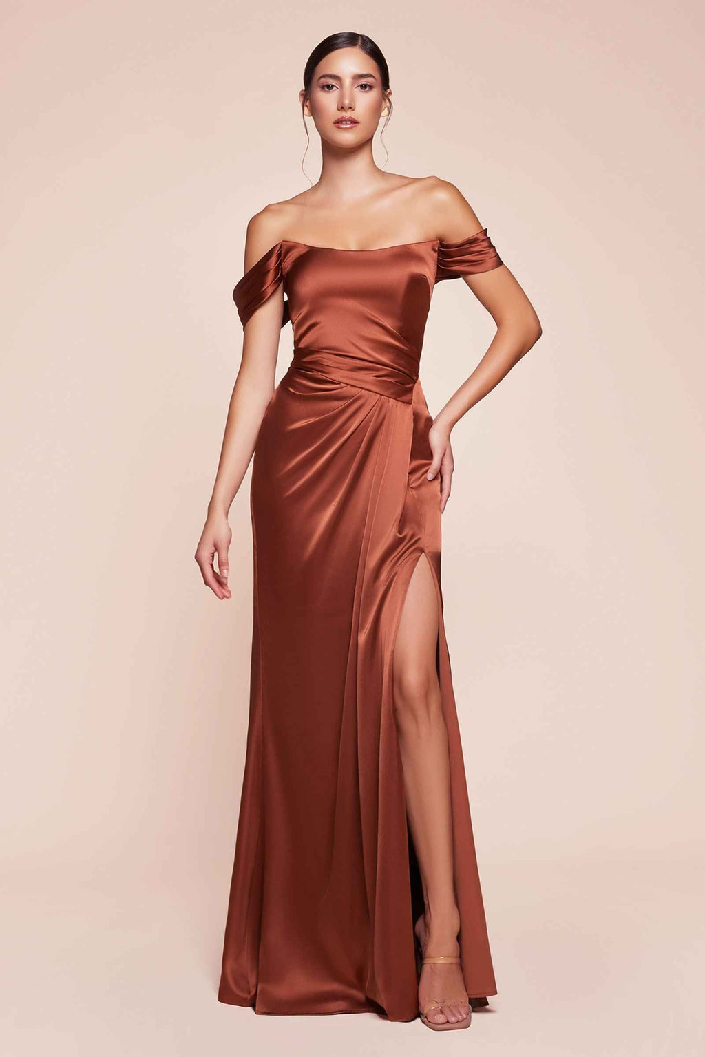 CLEARANCE - Ladivine 7452 Dress Off the Shoulder Sage Green Satin Gown (Size 10)