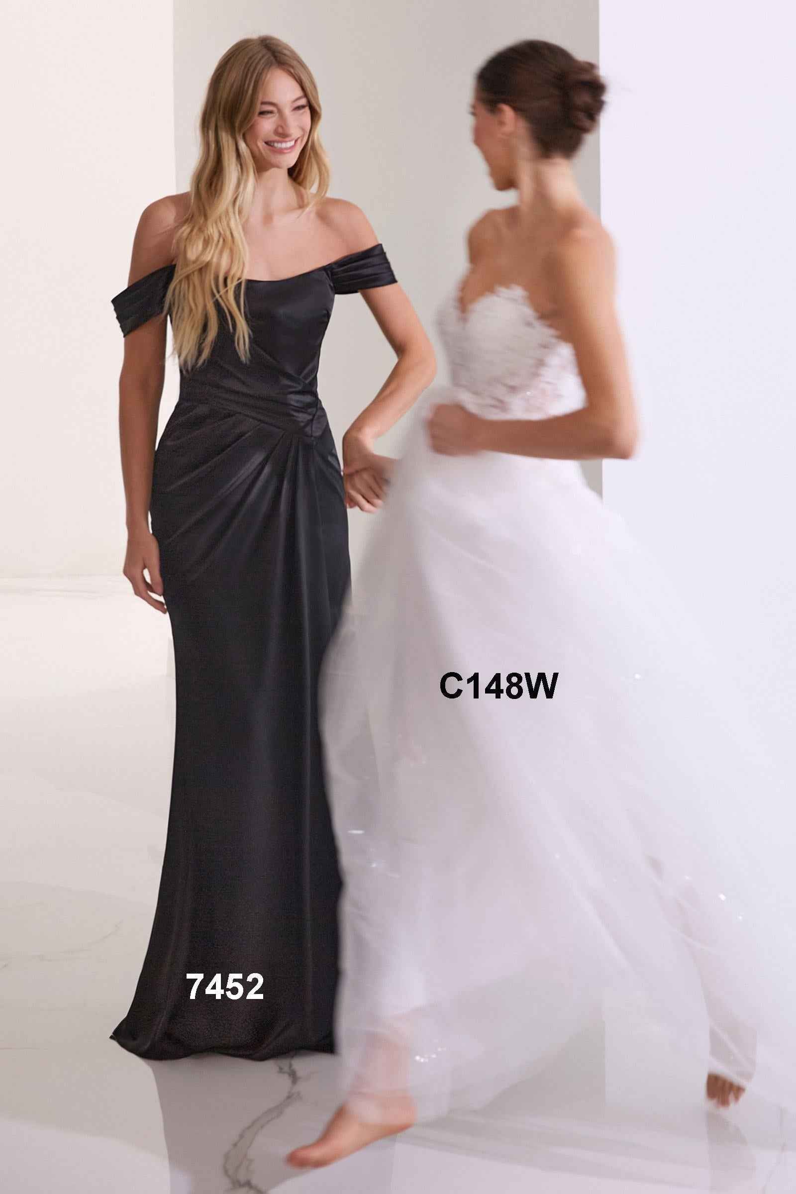 Ladivine 7452 Dress Off the Shoulder Lace Up Corset Satin Gown
