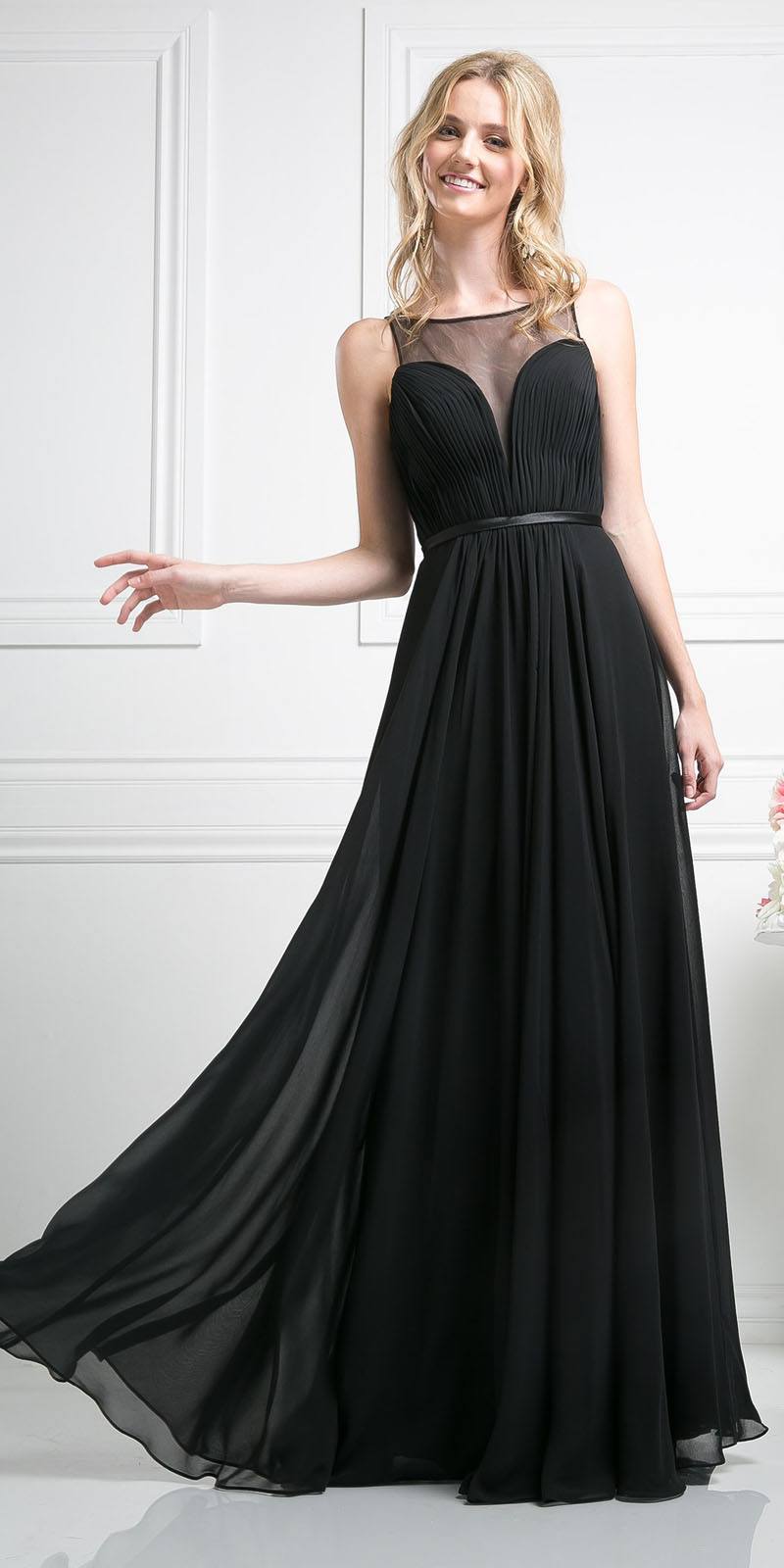 Cinderella Divine 7458 Illusion Sweetheart Long Chiffon Dress