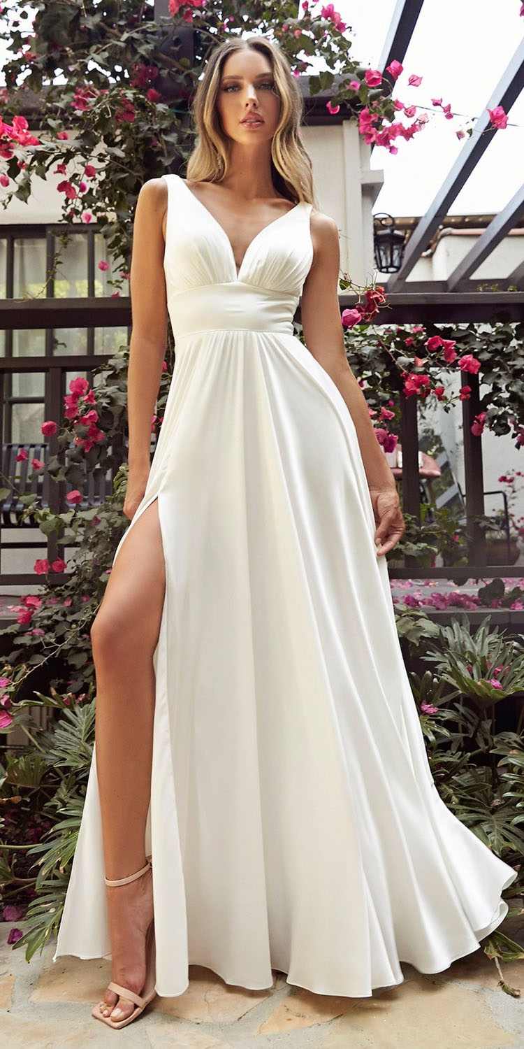 Cinderella Divine 7469WW Long Formal A-Line Satin Dress