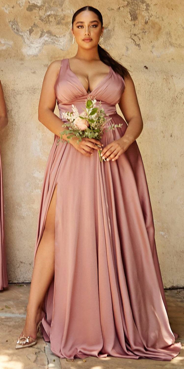 Cinderella Divine 7469WW Long Formal A-Line Satin Dress