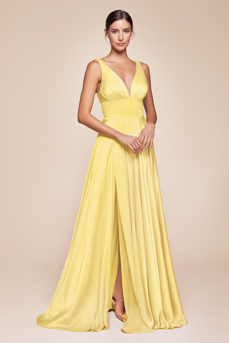 Cinderella Divine 7469 Floor Length Satin Formal V-Neckline Dress