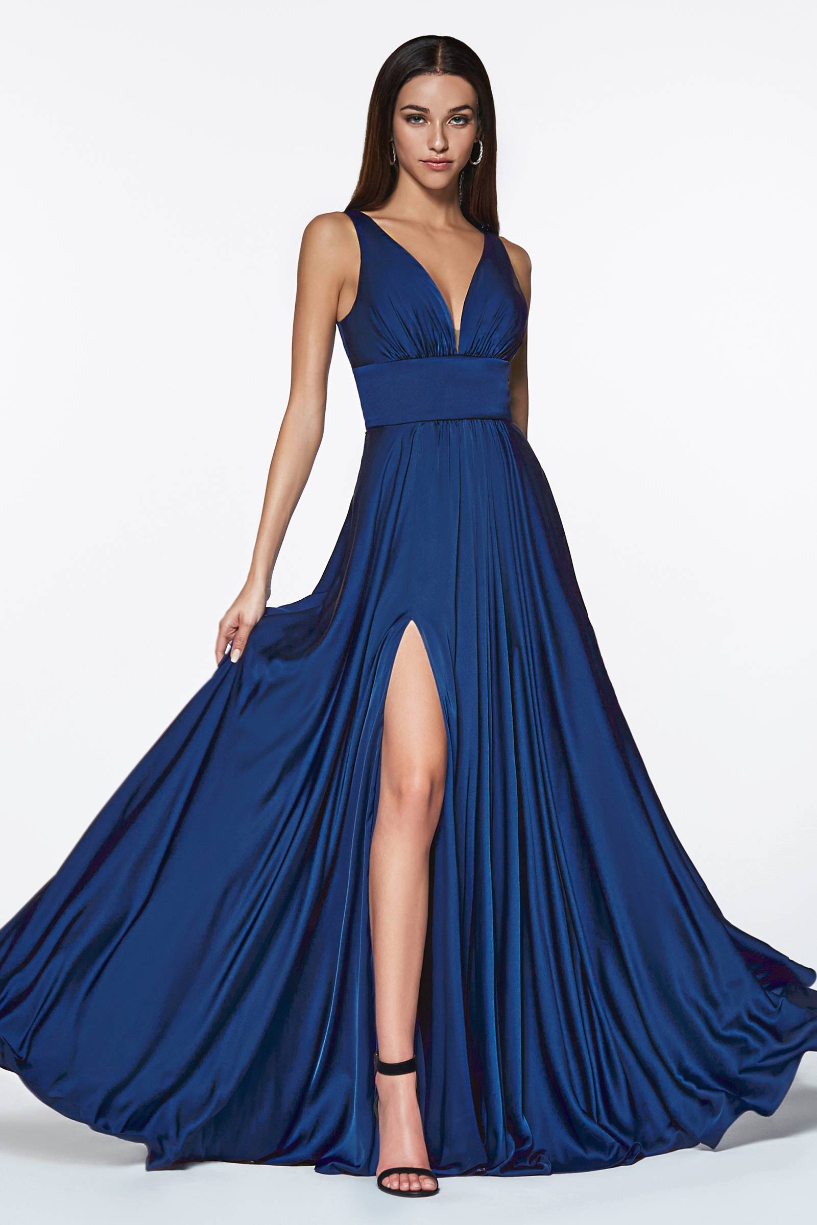 Ladivine 7469 Long Formal Evening Satin Dress with Slit