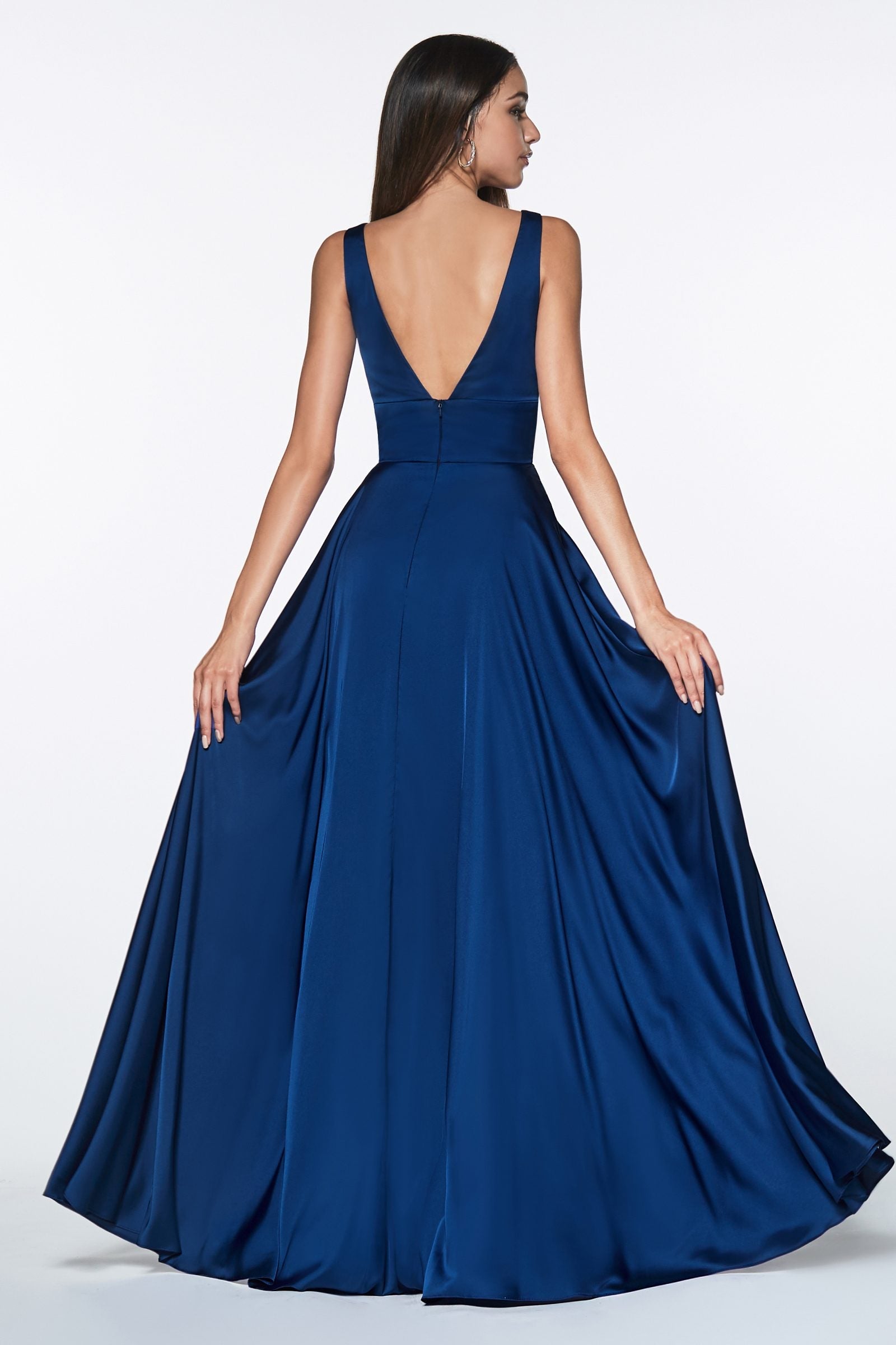 Ladivine 7469 Long Formal Evening Satin Dress with Slit