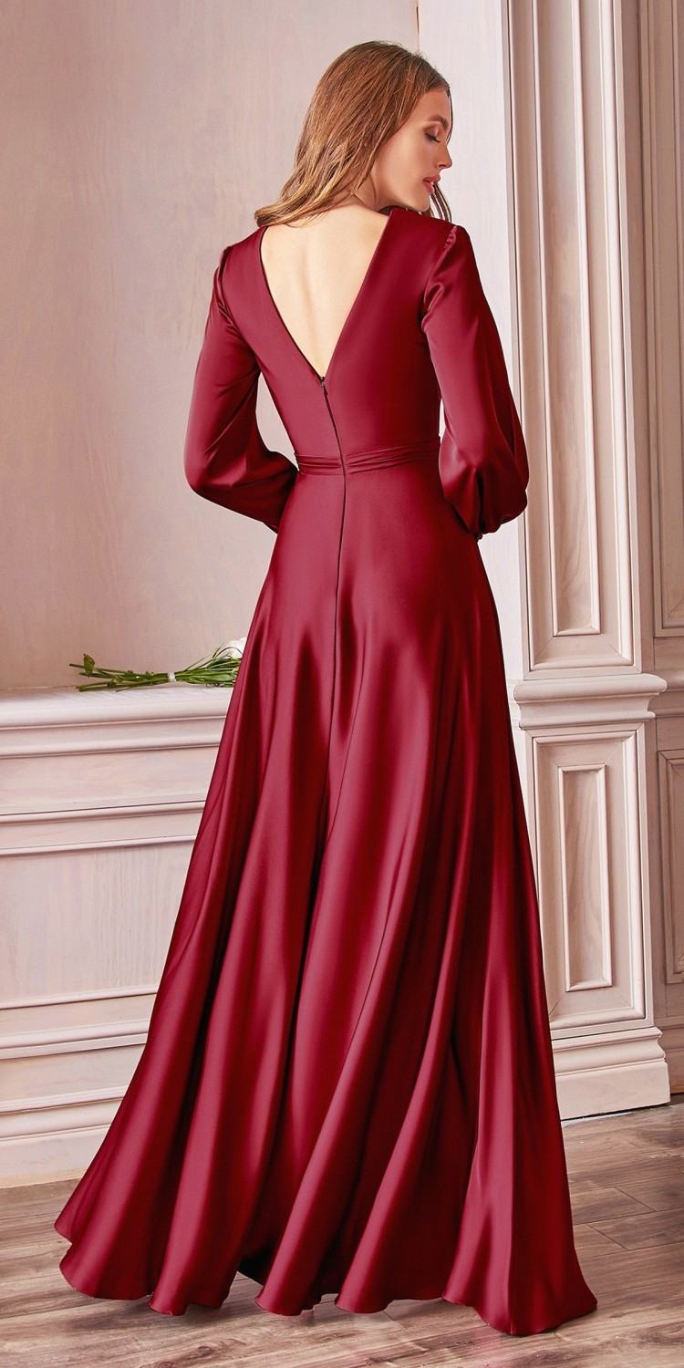 Cinderella Divine 7475 Long Split Blouson Sleeve Formal Dress Thigh Split
