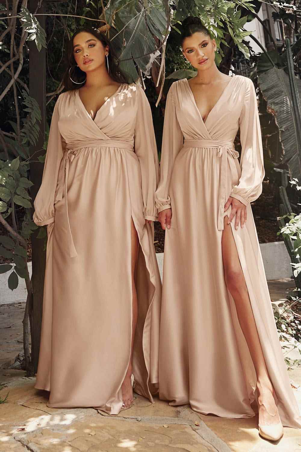 Cinderella Divine 7475C Long Split Blouson Sleeve Formal Dress Thigh Split