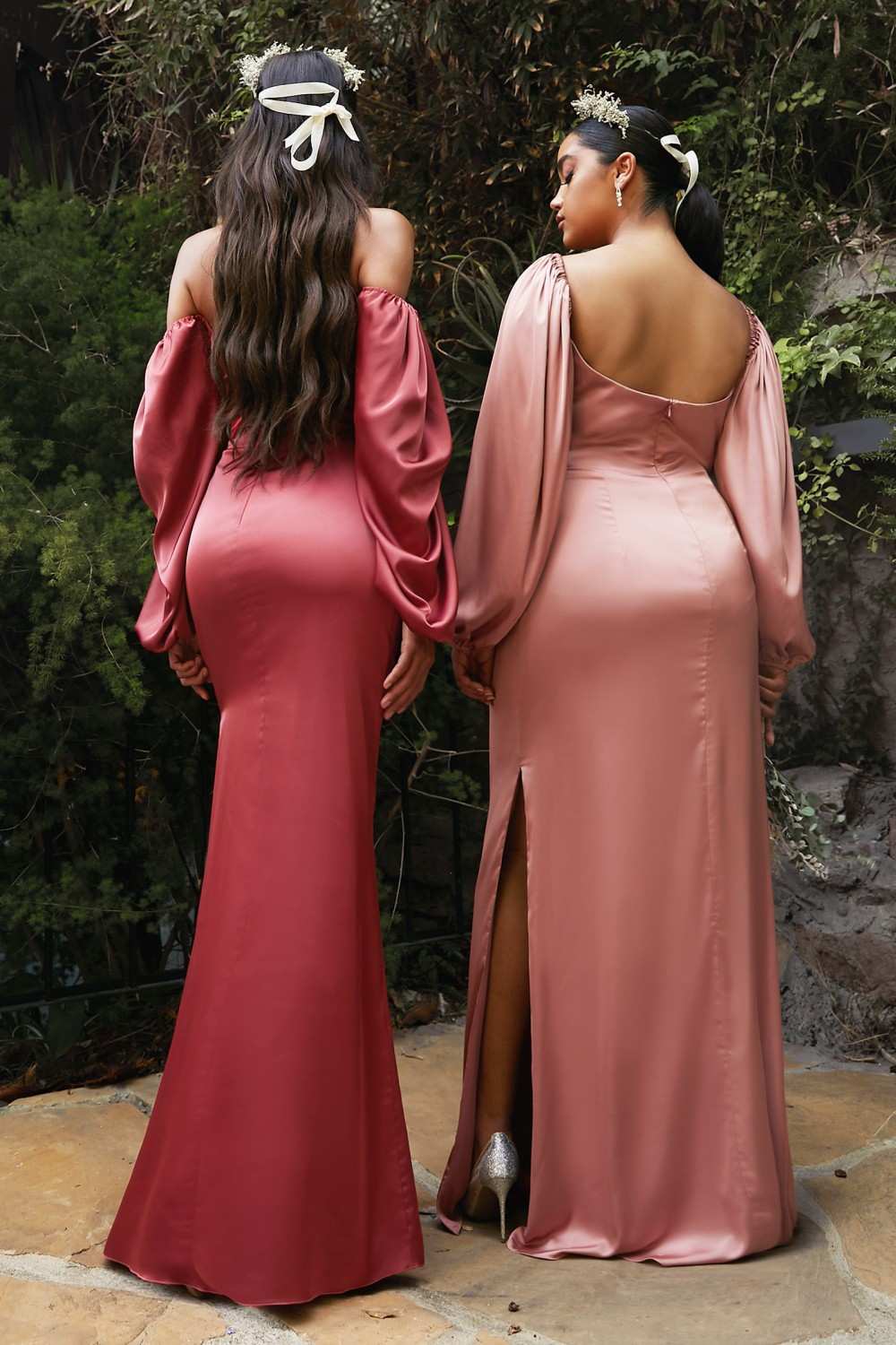 Cinderella Divine 7482C Long Sleeve Off the Shoulder Soft Satin Fitted Dress