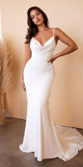 Cinderella Divine 7487W Fitted Satin Dress Cowl Neckline Open Tie Back