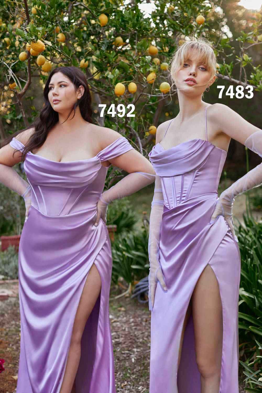 Ladivine 7492 Satin Off the Shoulder Corset Satin Formal Gown