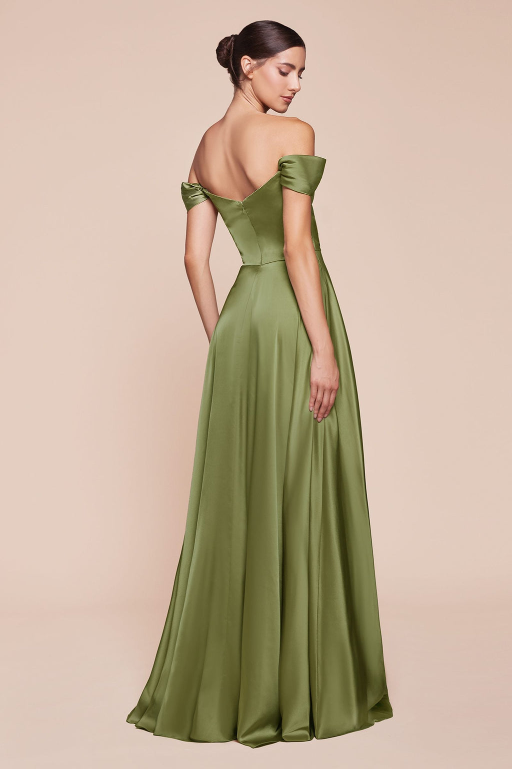 Cinderella Divine 7493C Long Plus Size A-Line Off the Shoulder Satin Dress