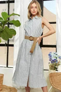 ADORA Striped Button Down Dress – Cotton Midi Sleeveless