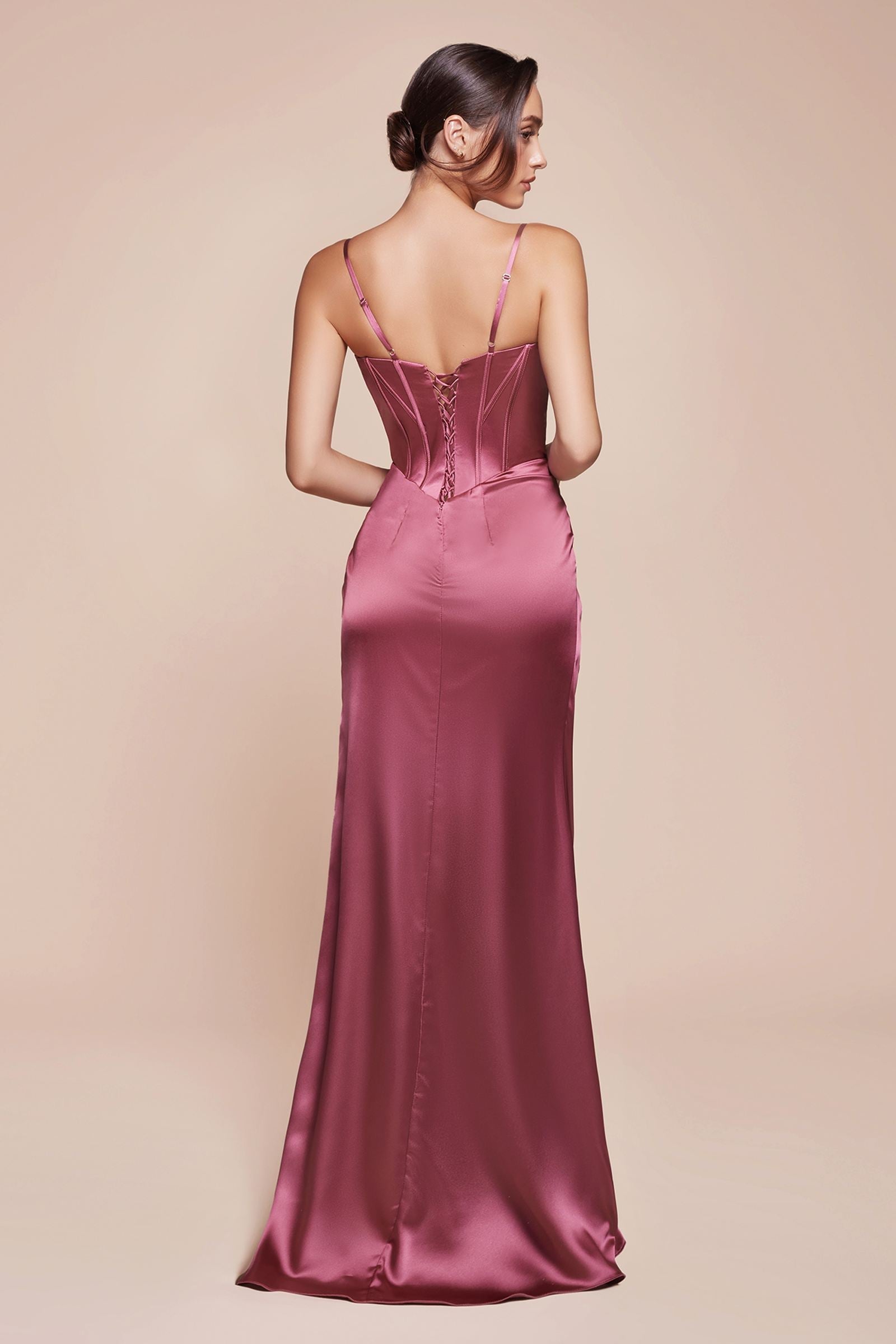 Ladivine 7495 Long Fitted Bustier Satin Draped Gown