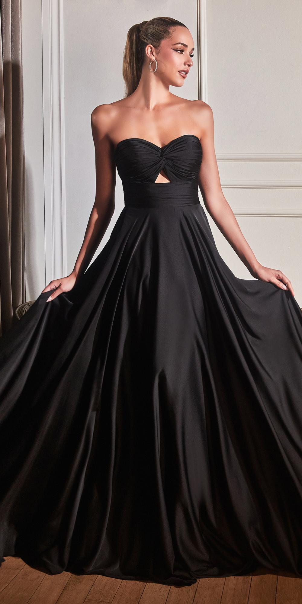 Ladivine 7496 Floor Length A-Line Luxurious Satin Strapless Keyhole Dress