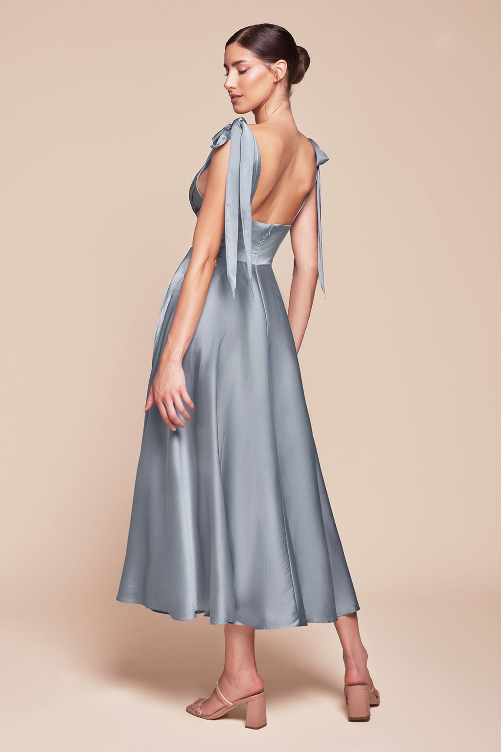 Ladivine 7499 Dress Tea Length Satin A-Line Dress