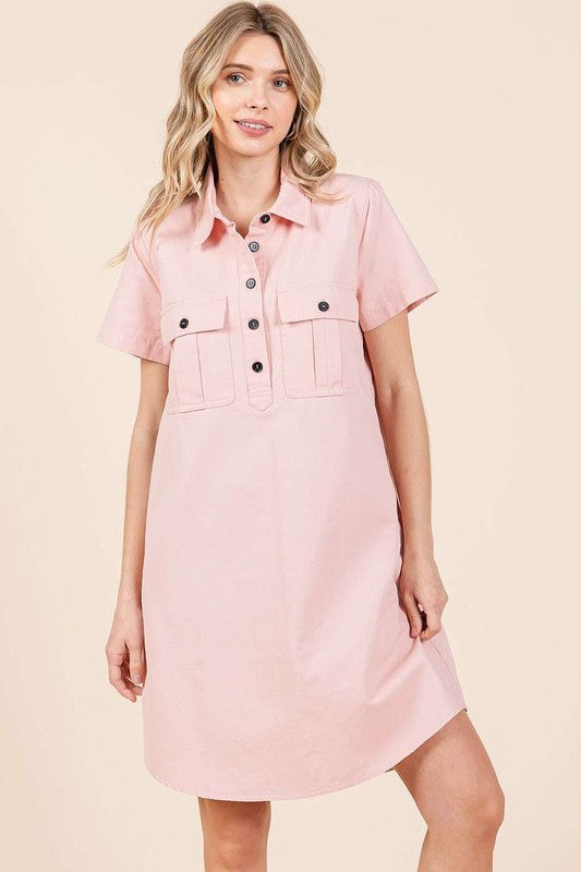 New Button Detail Collared Neck Short Sleeve Shirt Dress For Women – Chic, Trendy, Casual, Unique, Versatile & Classic Elegance