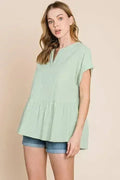 Ruched Notched Sleeve Blouse - Cotton Women's Top | Femstylo