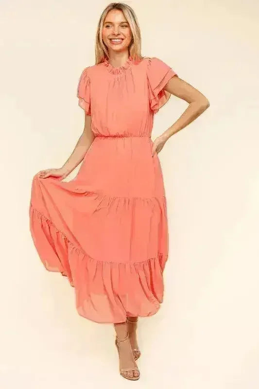 Tiered Frill Mock Neck Dress – Feminine & Flowy Sleeveless Style