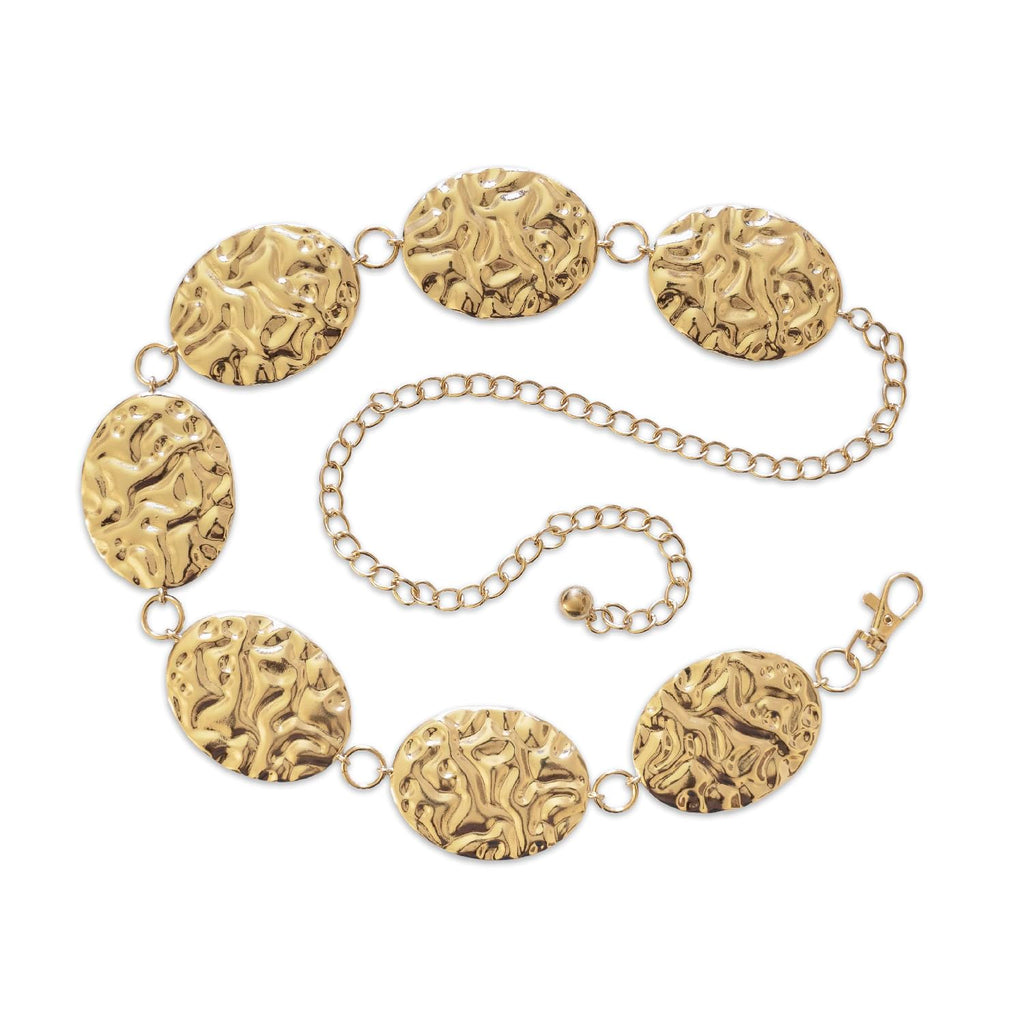 Hammered Metal Western Oversized Concho Chain Belt