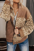 Leopard Print Drop Shoulder Jacket with Button-Up Closure Beautiful Unique Design Winter Jacket