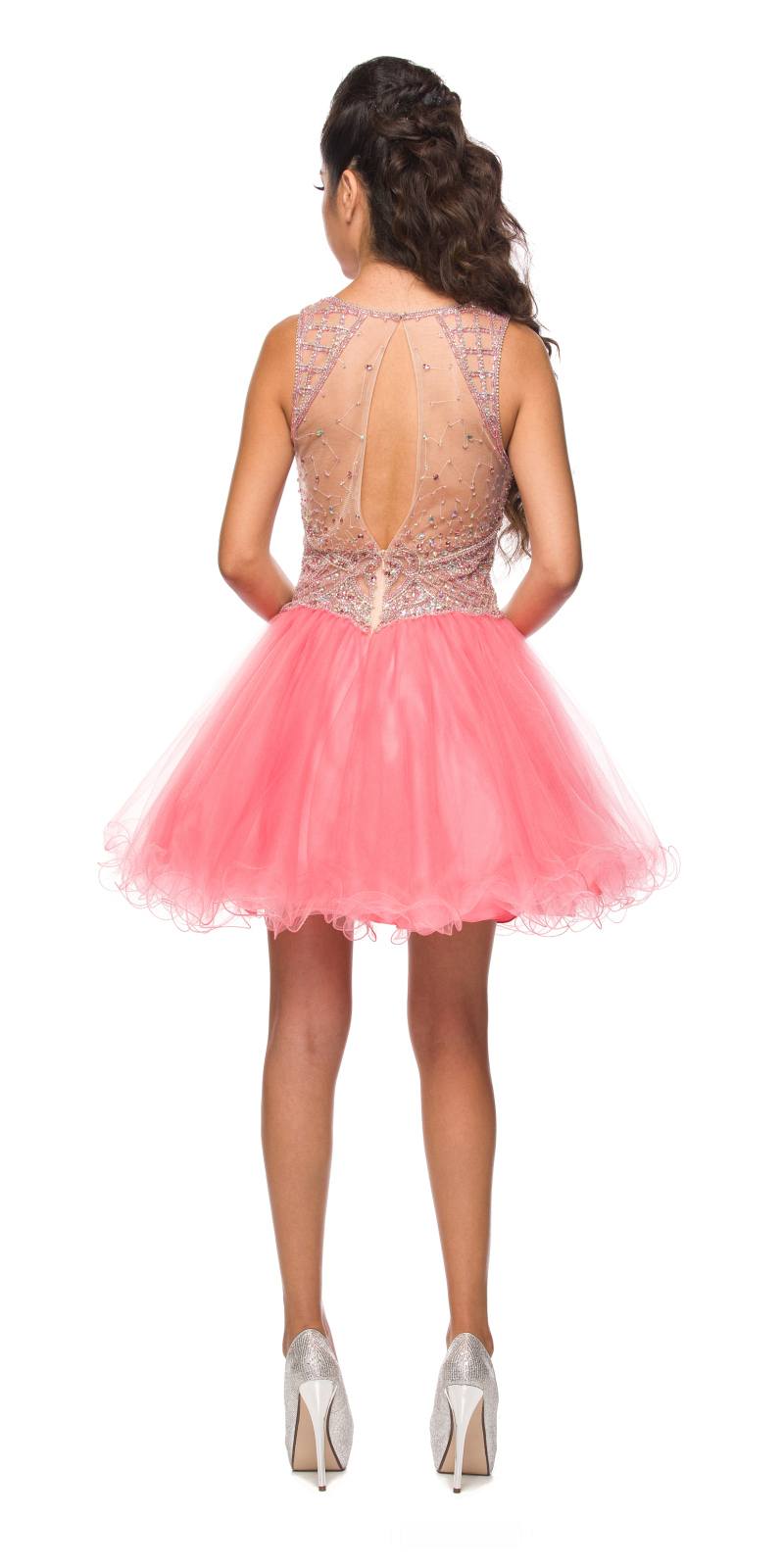 Juliet 761 Short Prom Dress Embellished Bodice with Keyhole