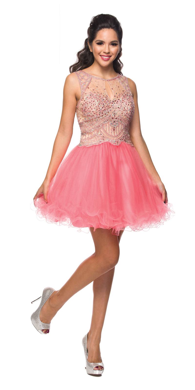 Juliet 761 Short Prom Dress Embellished Bodice with Keyhole