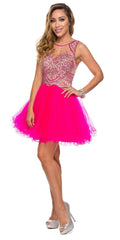 Juliet 761 Short Prom Dress Embellished Bodice with Keyhole