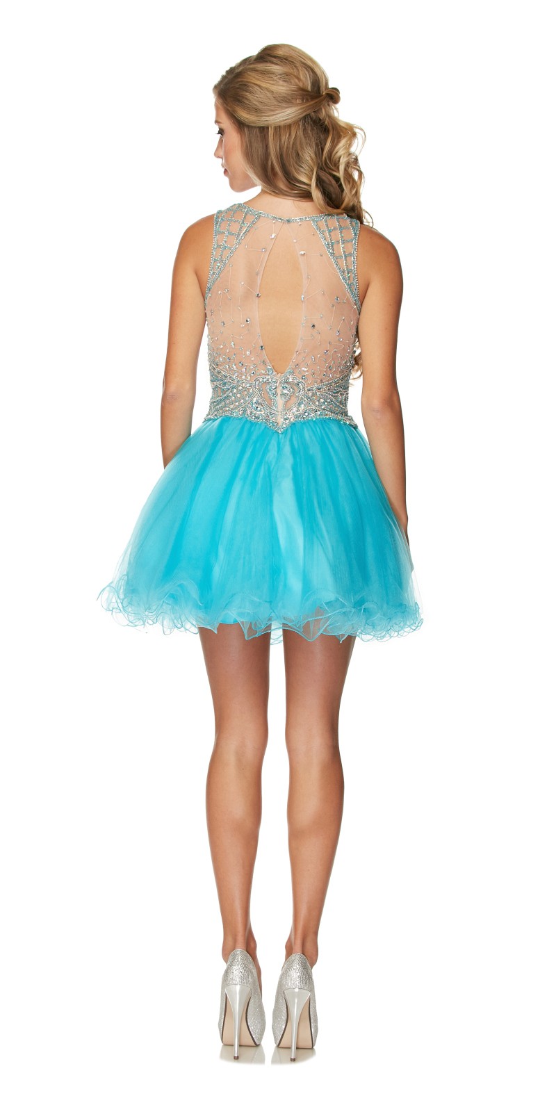 Juliet 761 Short Prom Dress Embellished Bodice with Keyhole