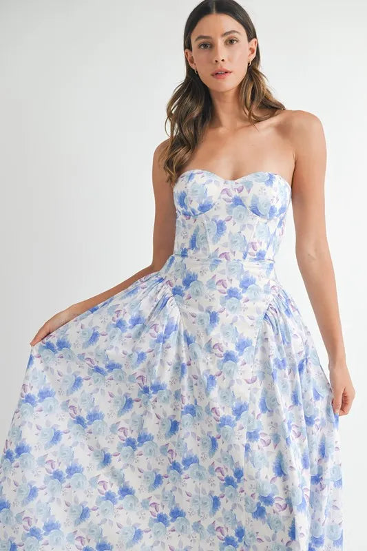 Sweetheart Neckline Floral Printed Midi Dress – Floral Midi Dress, Sweetheart Neckline Dress, Romantic Midi Dress, Feminine Floral Dress, Elegant Midi Dress